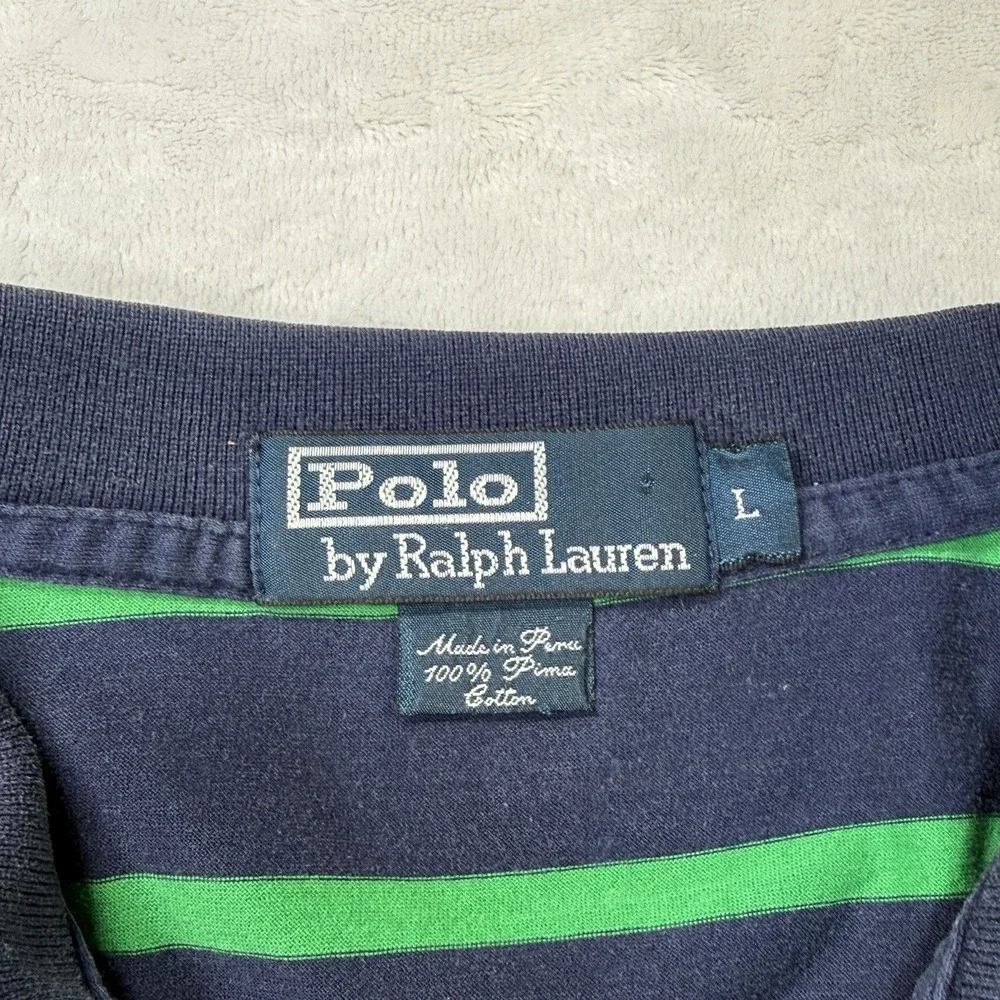 Vintage Y2K Polo by Ralph Lauren Stripe Polo Shirt XL Navy‎ 90s Blue Orange